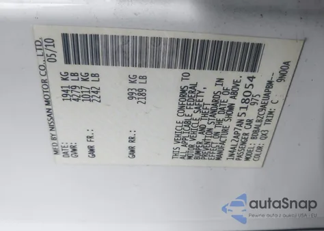 2010 Nissan Altima 2.5 S из США, поврежденный, VIN 1N4AL2AP7AN518054